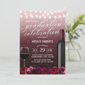 Invitation Bourgogne moderne & Rose Gold Floral Wine Graduati (Debout devant)