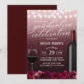 Invitation Bourgogne moderne & Rose Gold Floral Wine Graduati (Devant / Derrière)