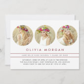 Invitation Bourgogne Moderne Trois Photo Collage Graduation (Devant)