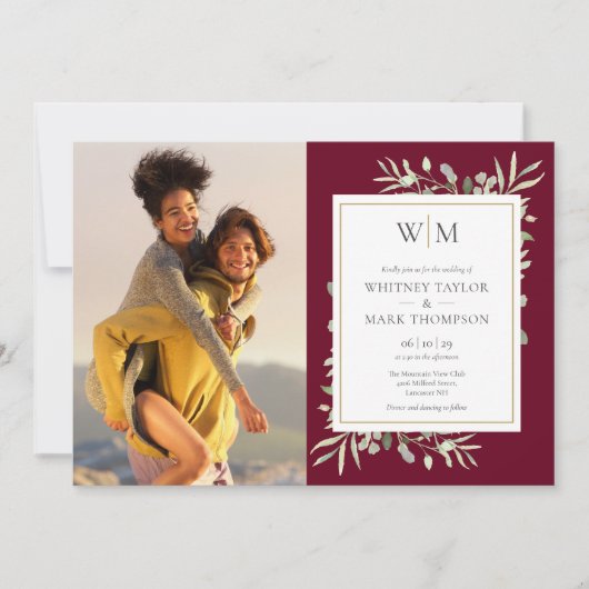 Invitation Bourgogne Monogramme Mariage photo (Devant)