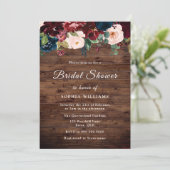 Invitation Bourgogne, Navy Blush Rustic Wood Fête des mariées (Debout devant)