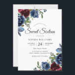Invitation Bourgogne & Navy Fleurs d'Indigo Sweet 16<br><div class="desc">Bourgogne & Marine Fleurs d'indigo Sweet 16 Invitation Voir la collection correspondante dans Niche et Nest Store</div>