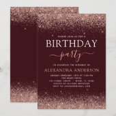 Invitation Bourgogne N'importe quel âge Anniversaire Rose Gol (Devant / Derrière)