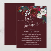 Invitation Bourgogne Noël Aquarelle Baby shower Floral (Devant / Derrière)