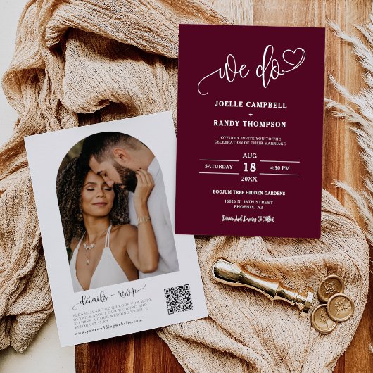 Invitation Bourgogne Nous faisons Boho Mariage QR Code Arch P