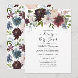 Invitation Bourgogne, Nuit et Floral Rose Drive By Shower