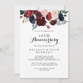 Invitation Bourgogne Nuit Floral 50e Anniversaire de Mariage  (Devant)