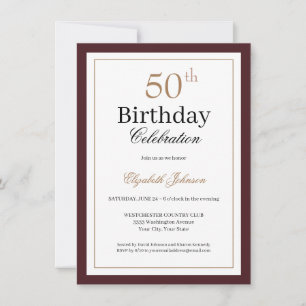 Invitation Bourgogne Or Classique Fête d'anniversaire 50 ans
