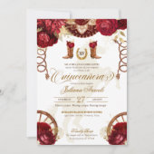 Invitation Bourgogne & Or Floral Elegant Charro Quinceañera (Devant)