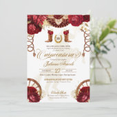 Invitation Bourgogne & Or Floral Elegant Charro Quinceañera (Debout devant)