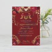 Invitation Bourgogne & Or Floral Elegant Charro Quinceanera (Debout devant)