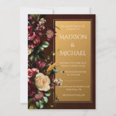 Invitation Bourgogne & Or Floral Mariage moderne (Devant)