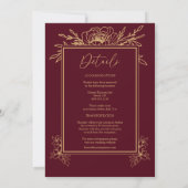Invitation Bourgogne Or Floral Simple Tout En Un Mariage (Dos)