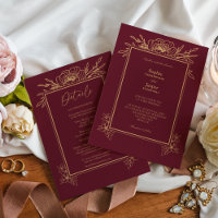 Bourgogne Or Floral Simple Tout En Un Mariage