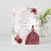 Invitation Bourgogne Or Floral Tan Princess Sweet 16 (Debout devant)
