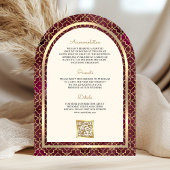 Invitation Bourgogne Or Marocain Code QR Mariage d'Architectu