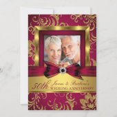 Invitation Bourgogne Or Photo 50e Anniversaire de Mariage (Devant)