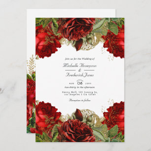 Invitation Bourgogne & Or Vintage Chic Rose QR Code Mariage