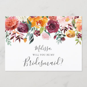 Invitation Bourgogne Orange Floral Serez-Vous Ma Femme D'Accu