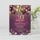 Invitation Bourgogne Parties scintillant Ballons Fleurs 30e a (Debout devant)