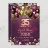 Invitation Bourgogne Parties scintillant Ballons Fleurs 35e a (Devant / Derrière)
