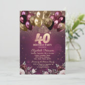 Invitation Bourgogne Parties scintillant Ballons Fleurs 40e a (Debout devant)