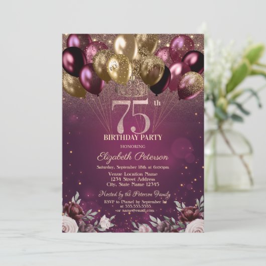 Invitation Bourgogne Parties scintillant Ballons Fleurs 75e a (Debout devant)