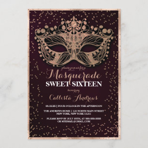 Invitation Bourgogne Parties scintillant or Confetti Masquera
