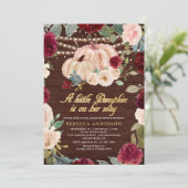 Invitation Bourgogne Pêche Florale Citrouille Baby shower en  (Debout devant)