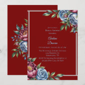 Invitation Bourgogne Peony et Fête des mariées Rose bleu (Devant / Derrière)