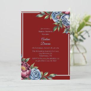 Invitation Bourgogne Peony et Fête des mariées Rose bleu
