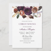 Invitation Bourgogne Plum pourpre Floral Baptême Christening (Devant)