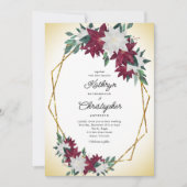 Invitation Bourgogne Poinsettia Gold Frame Mariage Noël (Devant)