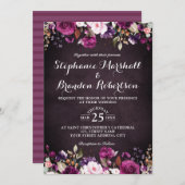 Invitation Bourgogne prune pourpre aquarelle floral rustique (Devant / Derrière)