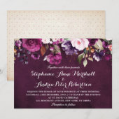 Invitation Bourgogne prune pourpre aquarelle florale rustique (Devant / Derrière)