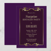 Invitation Bourgogne Purple Gold Surprise fête d'anniversaire (Devant / Derrière)