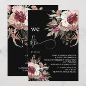 Invitation *~* Bourgogne QR AR15 Rose floral RSVP MARIAGE I (Devant / Derrière)