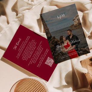 Invitation Bourgogne QR Code Budget Monogramme Overlay Mariag