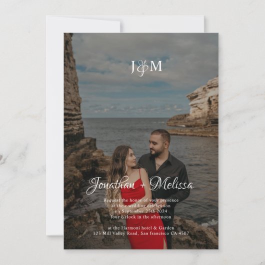 Invitation Bourgogne QR Code Budget Monogramme Overlay Mariag (Devant)