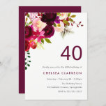 Invitation Bourgogne Red Boho Floral 40e fête d'anniversaire<br><div class="desc">Burgundy Red Boho Floral 40th Birthday Party Invitation Collection correspondante à Niche et Nest store.</div>