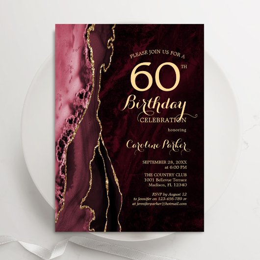 Invitation Bourgogne Red Gold Agate 60e anniversaire