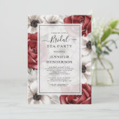 Invitation Bourgogne Red Roses Anémonique Floral Bridal Tea P (Debout devant)