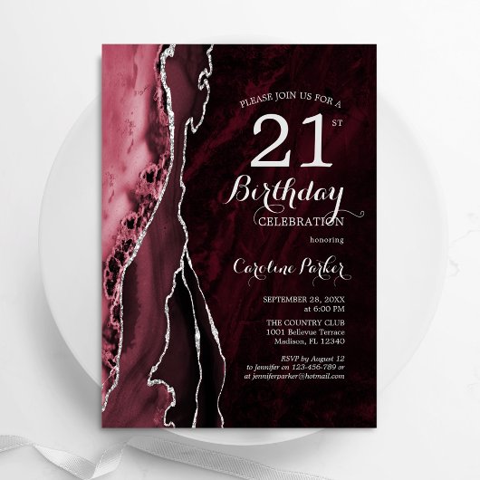 Invitation Bourgogne Red Silver Agate 21e anniversaire