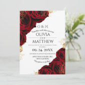 Invitation Bourgogne romantique et or Rose rouge Mariage (Debout devant)