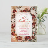 Invitation Bourgogne Rose blanche Automne Floral 60e annivers (Debout devant)