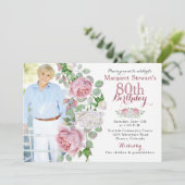 Invitation Bourgogne Rose du pays rose Photo 80e anniversaire (Debout devant)
