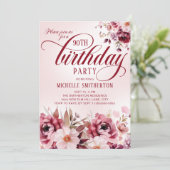 Invitation Bourgogne rose féminine 90e anniversaire (Debout devant)