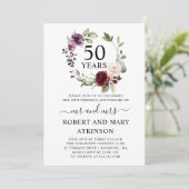 Invitation Bourgogne Rose Floral 50e anniversaire de mariage (Debout devant)