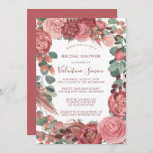 Invitation Bourgogne Rose Floral Bridal Invitat (Devant / Derrière)