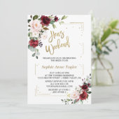 Invitation Bourgogne Rose Floral Gold Bachelorette Week-end (Debout devant)